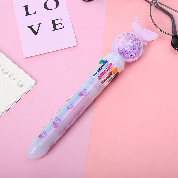 🦋 Glitter Butterfly Multi-Color Pen – 10 Colors in 1 🦋