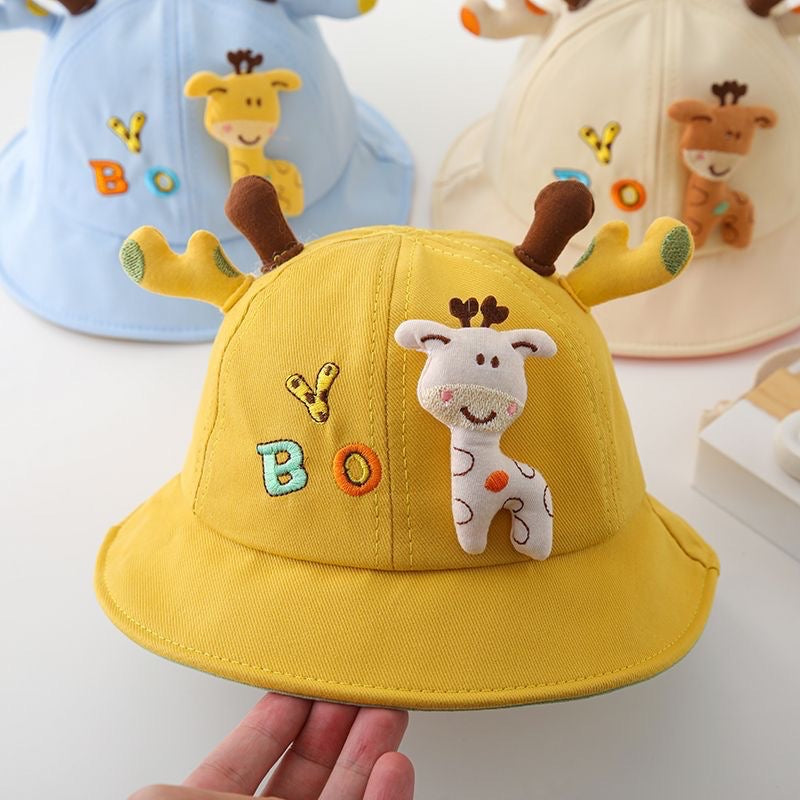 Cute Kids Giraffe Hat with 3D Antlers – Cartoon Animal Bucket Hat (Ages 1–4)